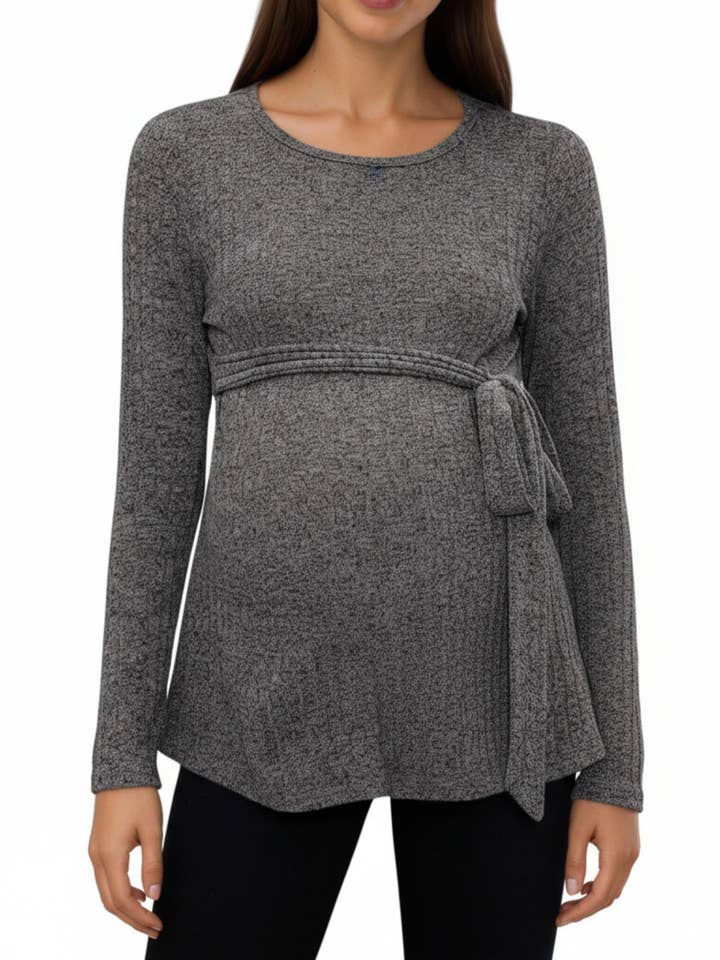 Long Sleeve Maternity Top with Textured Knit Fabric and Side for wholesale by Anna Kaci Wholesale