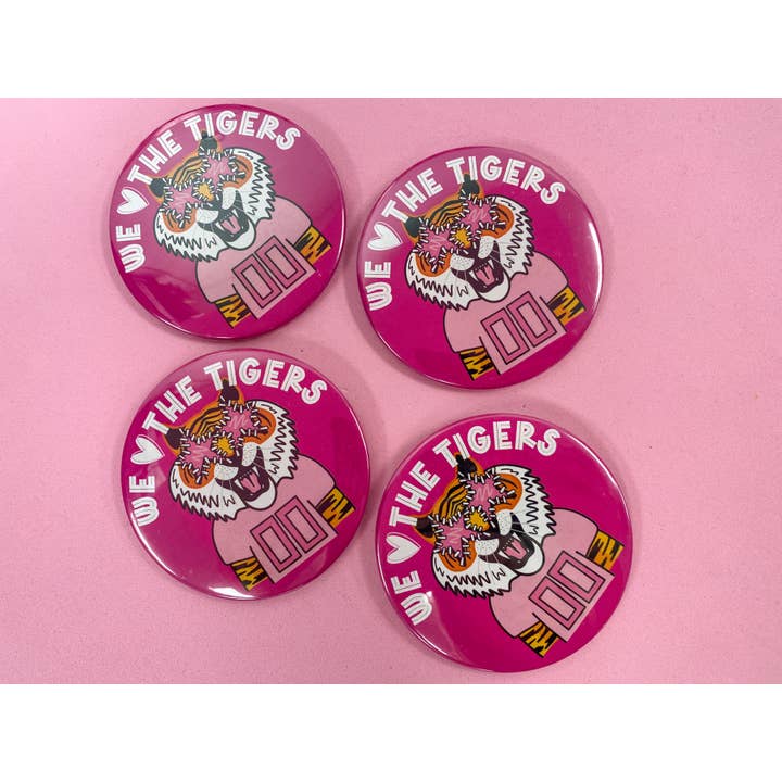 Rush: Greek Gifts - Wholesale Lapel Pin/Button - We Love The Tigers Pink Button2