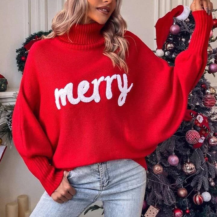 Rosa Clothing - Wholesale Knit Sweater - Women's - Slouchy Cozy Christmas Turtleneck Sweater