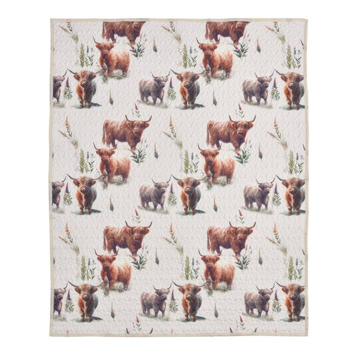 De Leon Collections - Wholesale Throw Blanket - Blooms and Horns Happy Highland Cow Decorative Throw Blanket1