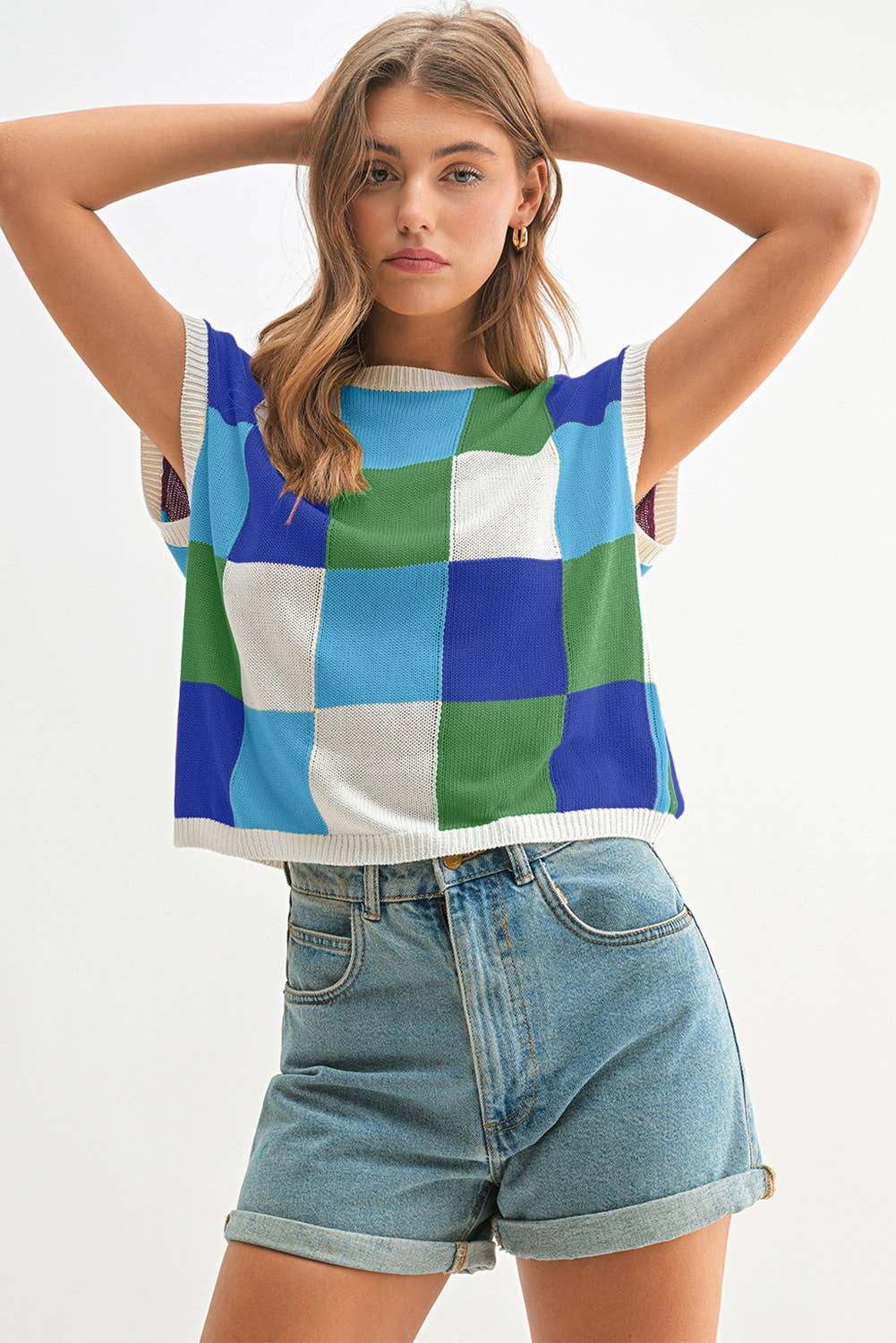 Aapparella - Vente Pull en maille – femme - Haut en tricot à manches courtes colorblock | S-2XL10