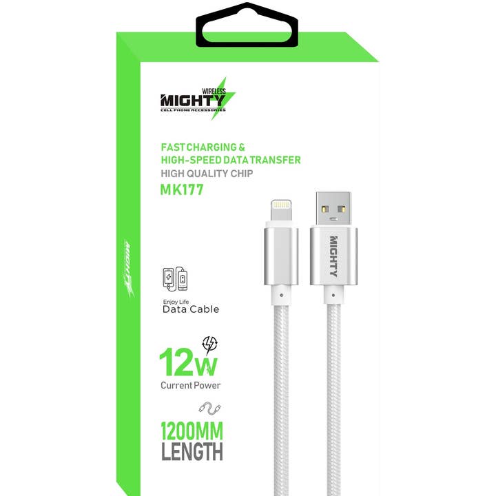 Cable Lightning de Tela Poderoso 4FT Blanco MK177 para venta al por mayor de Mighty Wireless