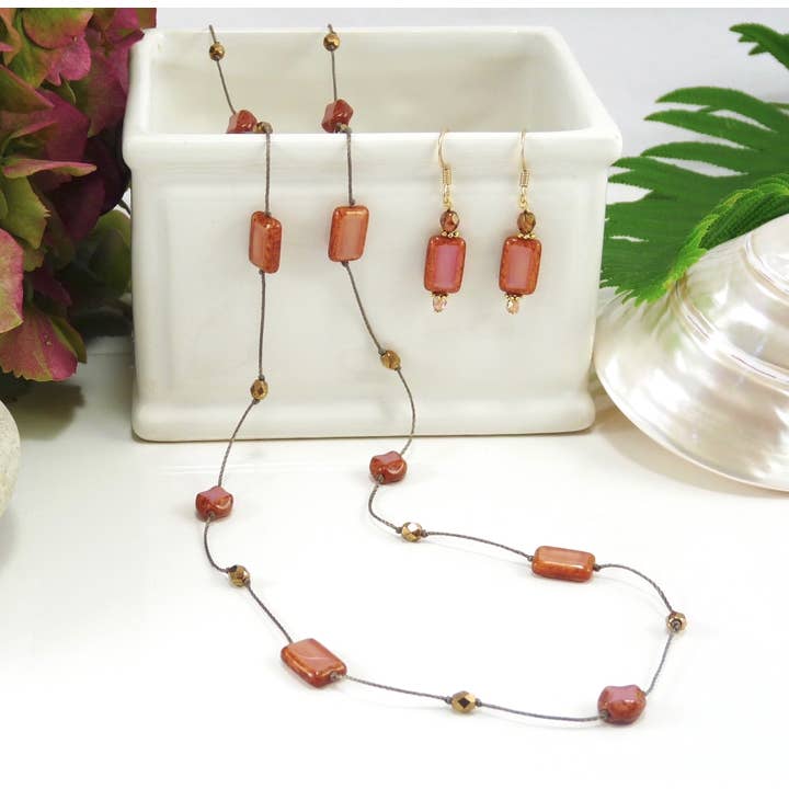 Marlene VanBeek Jewelry – wholesale Beaded/pearl necklace – 36" Rectangle Hand Knotted Long Necklace -5 Colors3