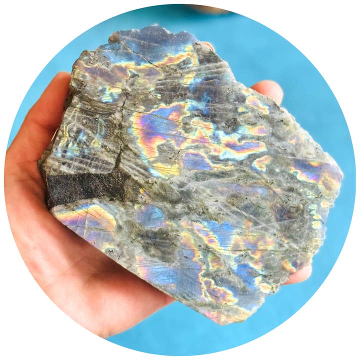 Rainbow Labradorite Crystal Slab, Bulk & Ethically Sourced for wholesale by Mandala Gems
