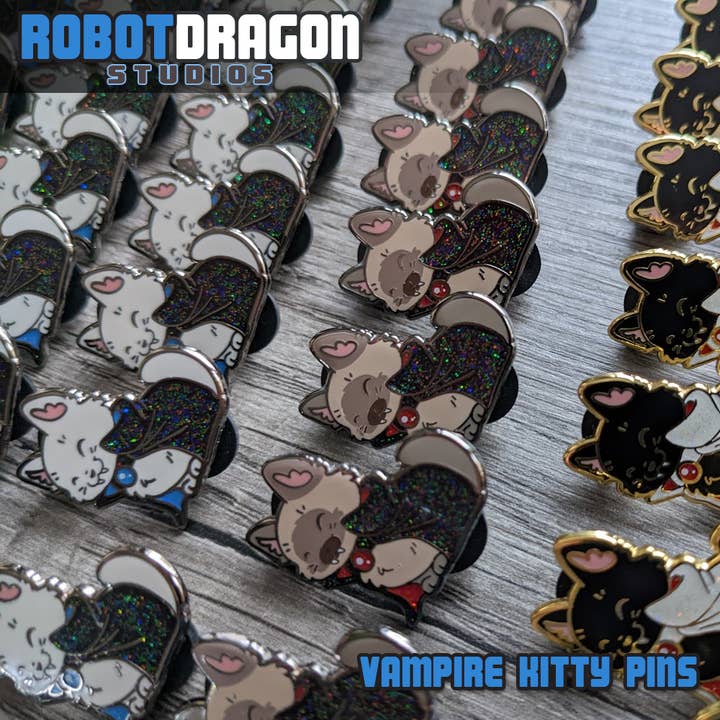 Vampire Kitty Enamel Pin for wholesale by Robot Dragon Studios