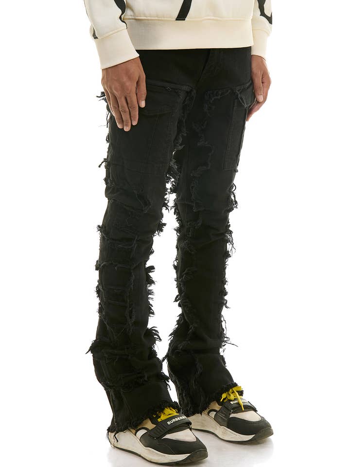 Black DOUBLE ZIPPER SKINNY FLARE JEANS for wholesale on Faire