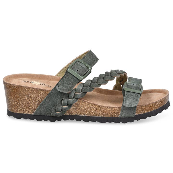 gaahuu - Wholesale Wedges - Women's - Braided Adjustable 2 Strap Leather Wedge Footbed Sandal