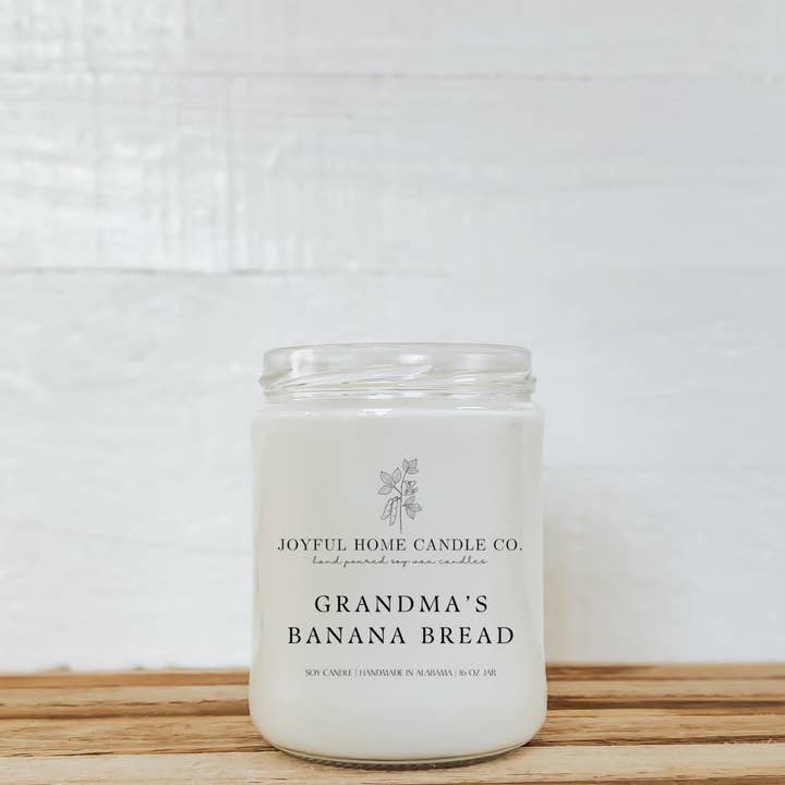 Grandma's Banana Bread Soy Candle | 16 oz glass jar for wholesale by Joyful Home Candle Co.