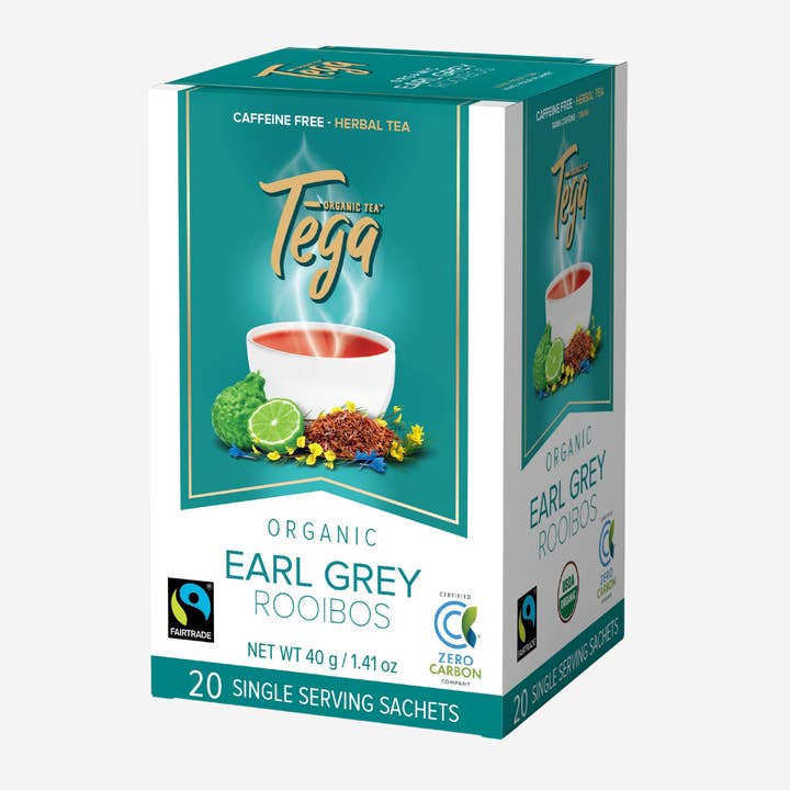Tega Organic Tea - Wholesale Tea Bags - Earl Grey Rooibos Organic Fairtrade Tea 20ct