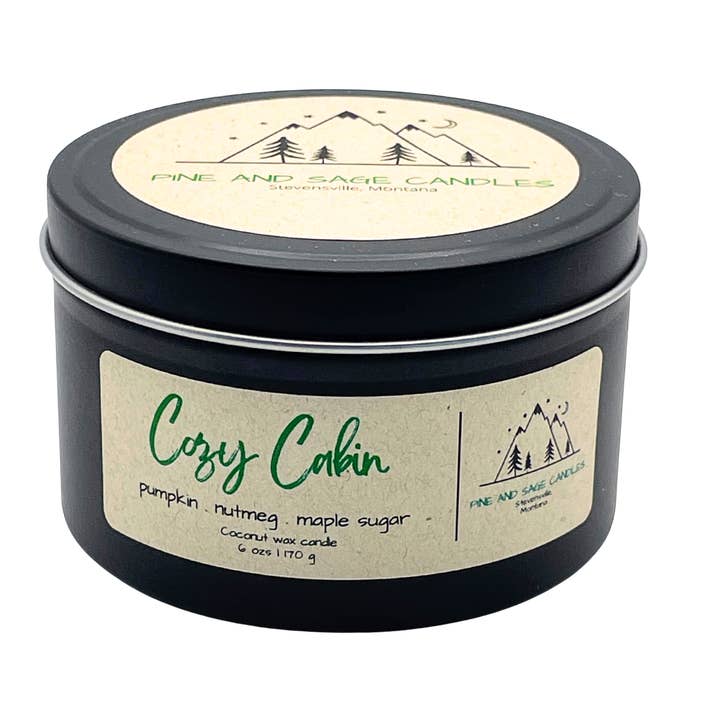 Pine and Sage Candles - Wholesale Travel Candles - Cozy Cabin-6 oz. Black Matte Tin5