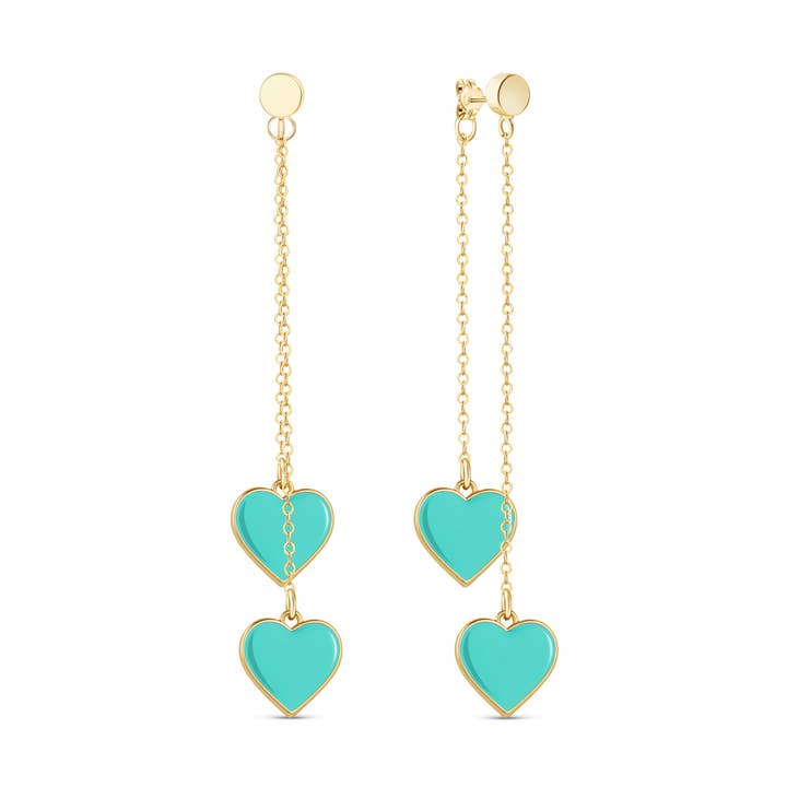 Brincos com Pingente de Coração Duplo Turquesa para Rapariga de Coração Único por atacado de Rejected Hearts Club