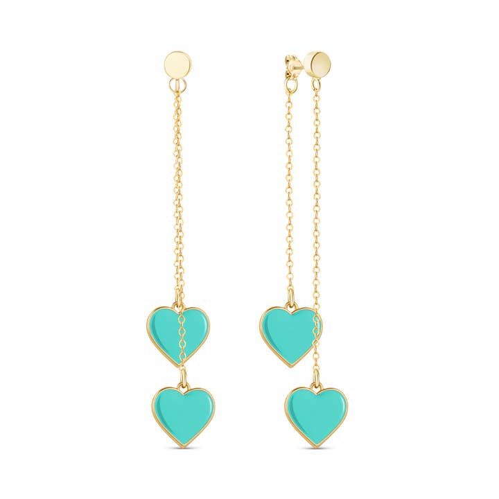 Single Hearted Girl Double Sided Turquoise Heart Charm Earrings for wholesale by Rejected Hearts Club