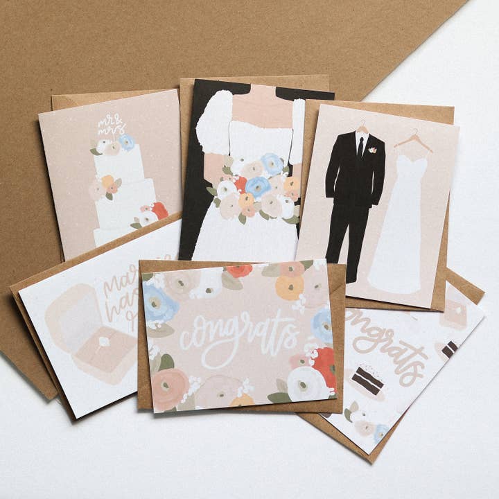 Wedding & Engagement Congrats Card Bundle Set Of 6 for wholesale by The Sticker Shop