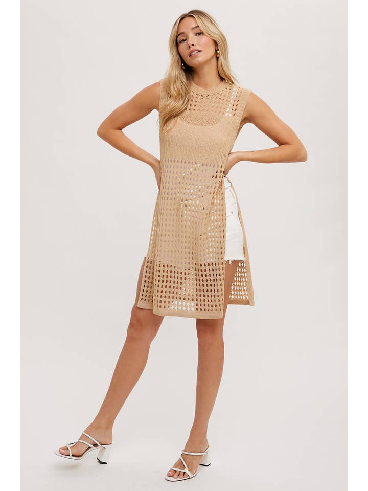 Bluivy - Wholesale Knit Top - Women's - OPEN-KNIT SIDE SLIT SLEEVELESS TOP