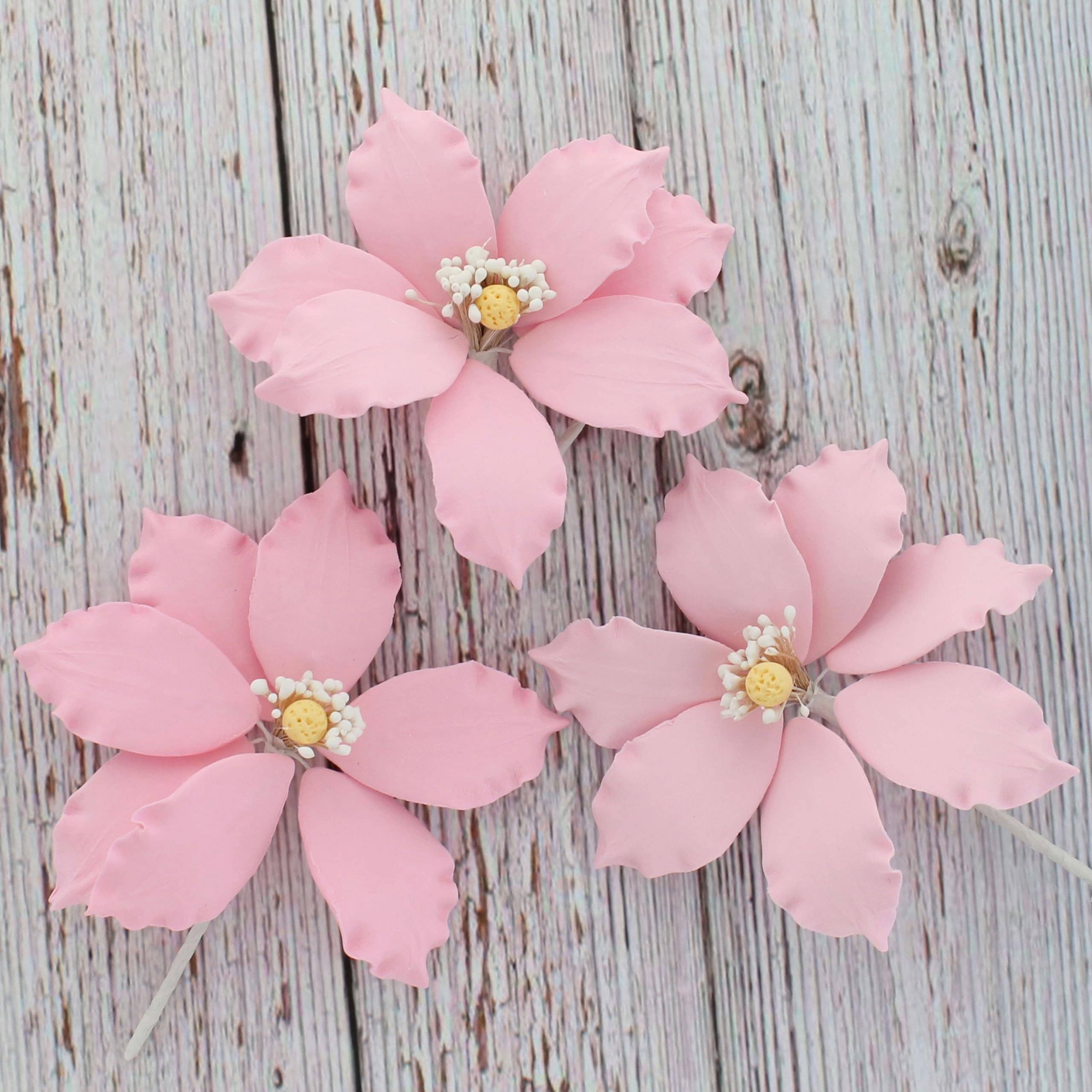 Global Sugar Art - Wholesale Taart/cupcaketopper - Clematis suikerbloemen van gum paste voor taarten door Global Sugar Art, roze, 3 stuks8