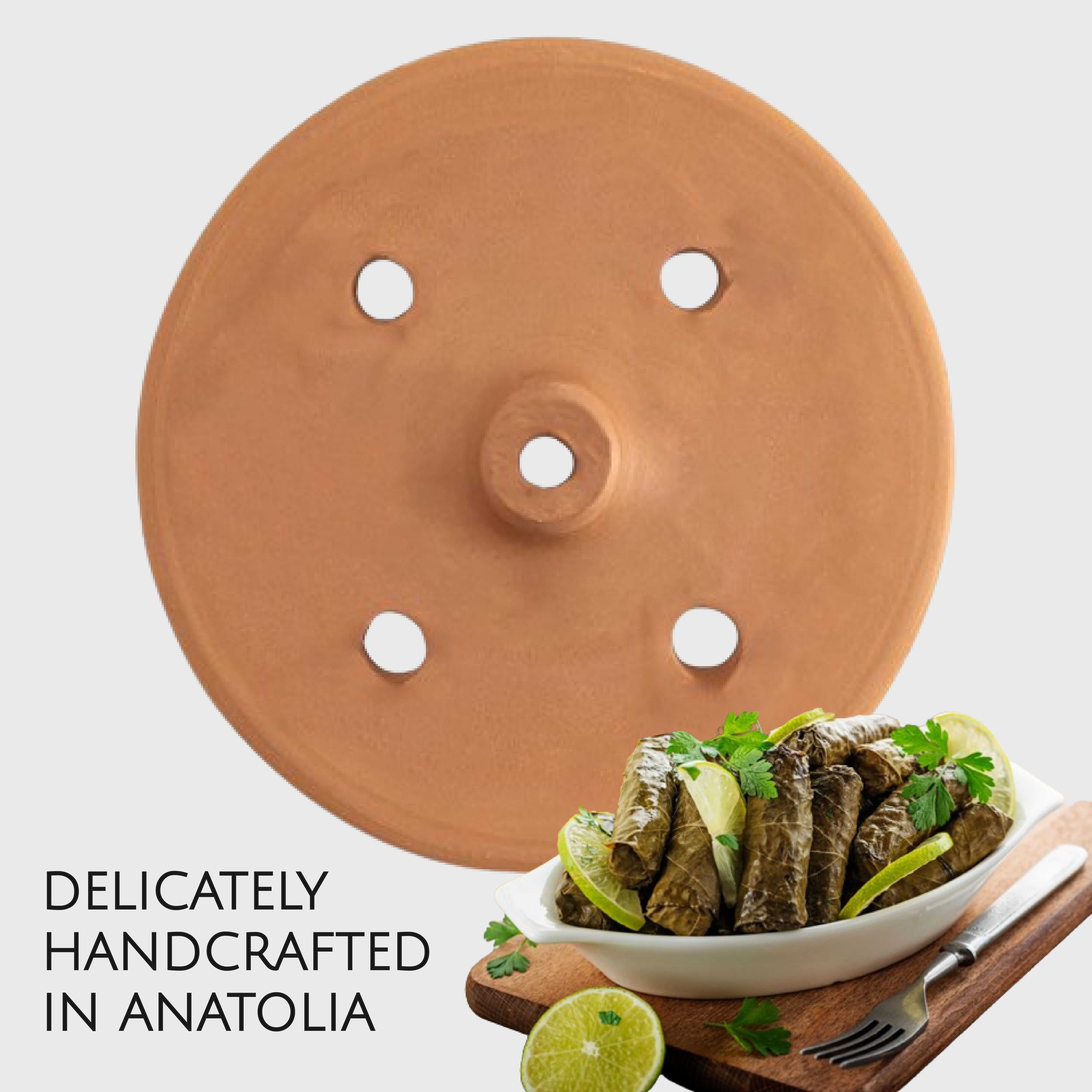 Hakan - Vendita all'ingrosso Utensile/attrezzo da cucina - Coperchio Dolma in terracotta fatto a mano, coperchio arrotolato in foglia d'uva4