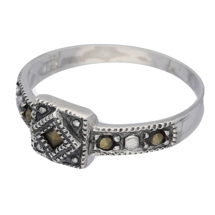Silver Insanity – wholesale Multi-stone ring – Petite Light Weight Square Sterling Silver Marcasite Ring2