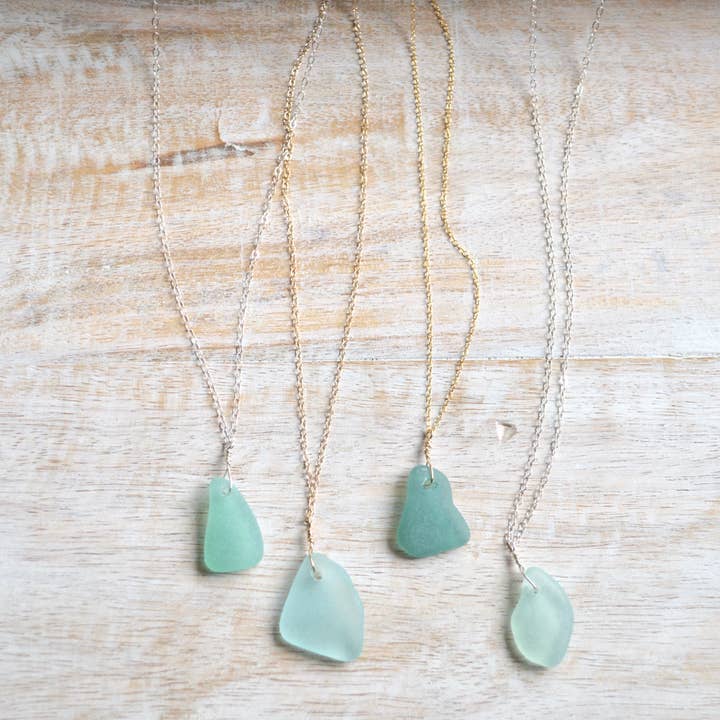 Salty But Sweet - Wholesale Pendant/Charm Necklace - Aqua Sea Glass Pendant