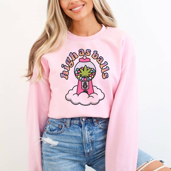 High As Balls 420 Crewneck Sweatshirt for wholesale by DaisyChainDesignCo
