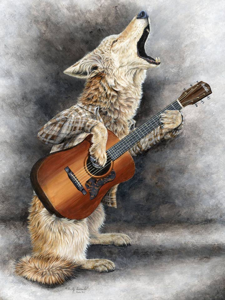 Coyote Guitar Music Wildlife Whimsical Animal Poster for wholesale by Holly Simental