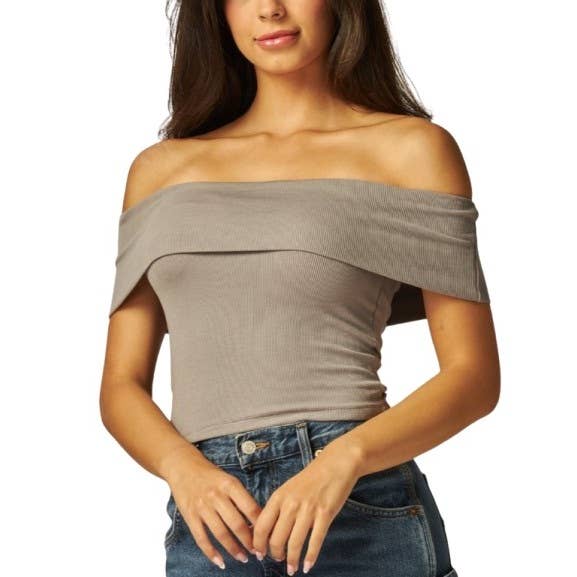 Ribbed Off Shoulder Top with Stretchy Fabric for wholesale by Blue Bunny Inc