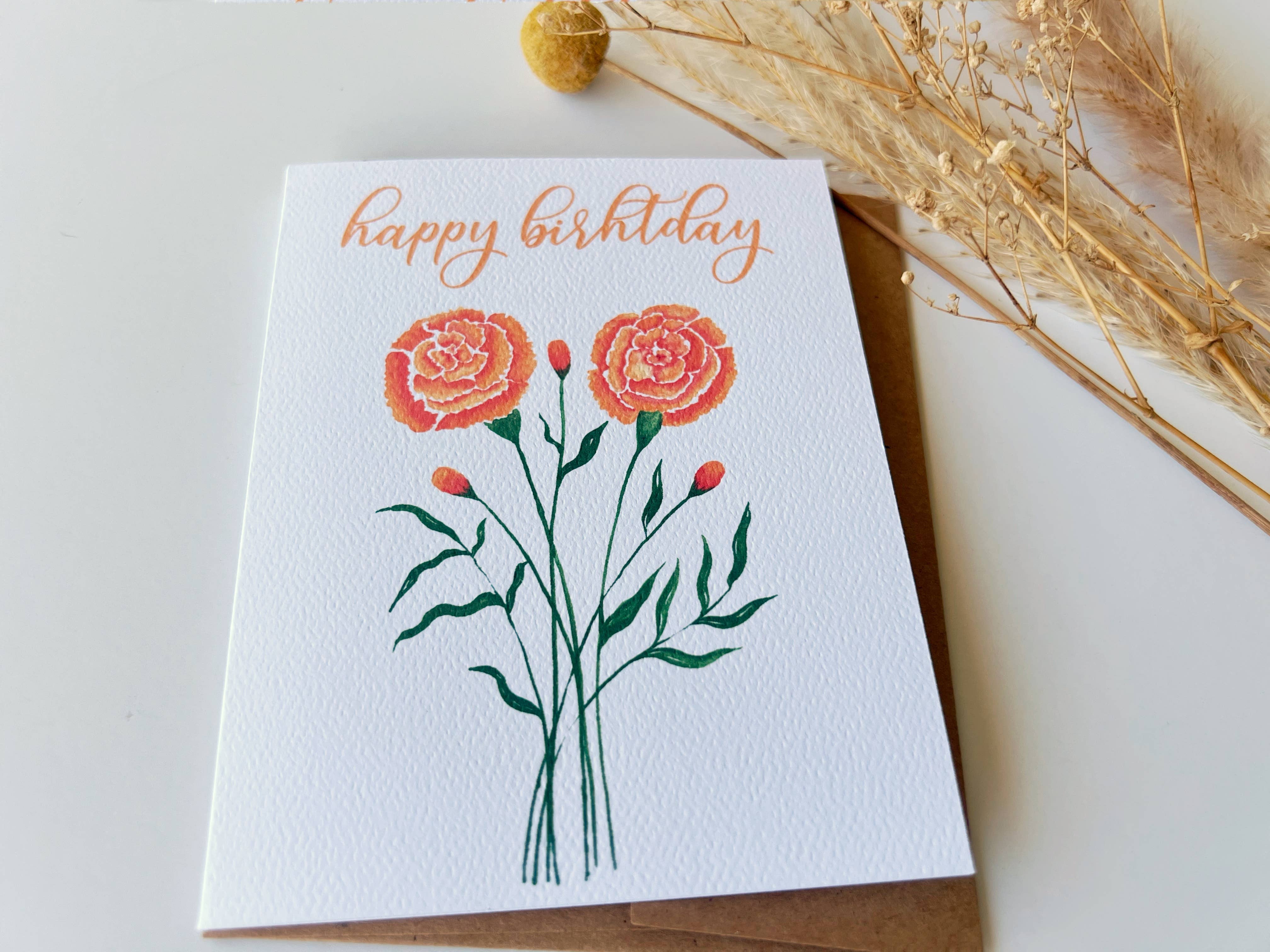 Ellamoonart - Wholesale Birthday Card - Orange Marigold Happy Birthday3