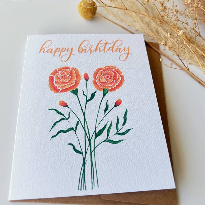 Ellamoonart - Wholesale Birthday Card - Orange Marigold Happy Birthday3