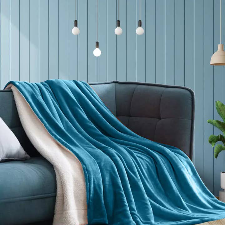 The Fitted Sheets – wholesale Throw blanket – Turquoise Sherpa Fleece throw–Soft Fleece Meets Plush Sherpa2