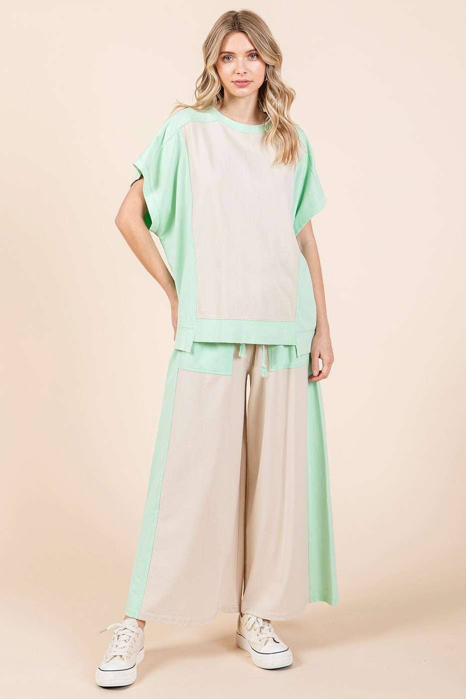 mittoshop – Großhandel Tunika – Damen – ÜBERGROSSES KURZARMSHIRT IM FARBBLOCKDESIGN4