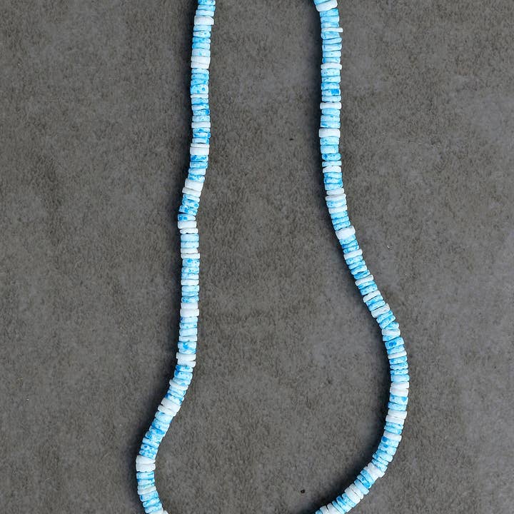 Wholesale Puka White Shell Necklace Sky Blue Clam Surfer Necklace