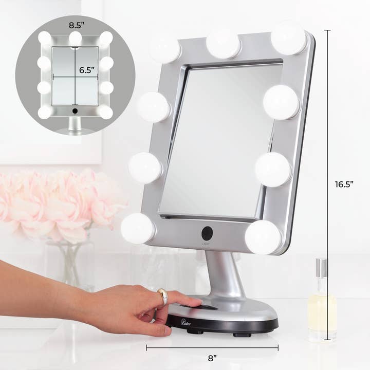 Silver Melrose Lighted Makeup Mirror with Magnification & Bluetooth for wholesale on Faire