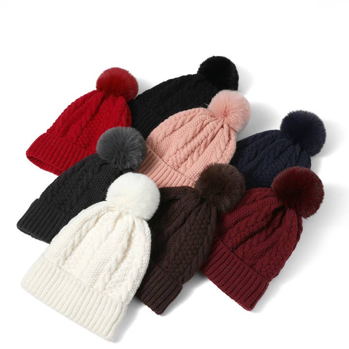 Ladies Winter Cable Knit Cap with Fleece for wholesale by Selini New York