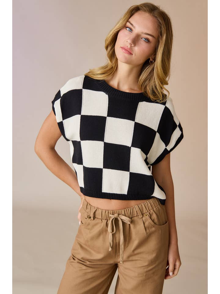 Papermoon - Wholesale Knit Top - Women's - PT18159 - Hannah Loose Fit Checker Knit Top