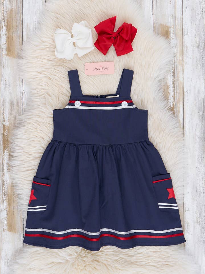 Marie Nicole Clothing - Wholesale Dress - Kids - Navy Star Spangled Pocket Dress