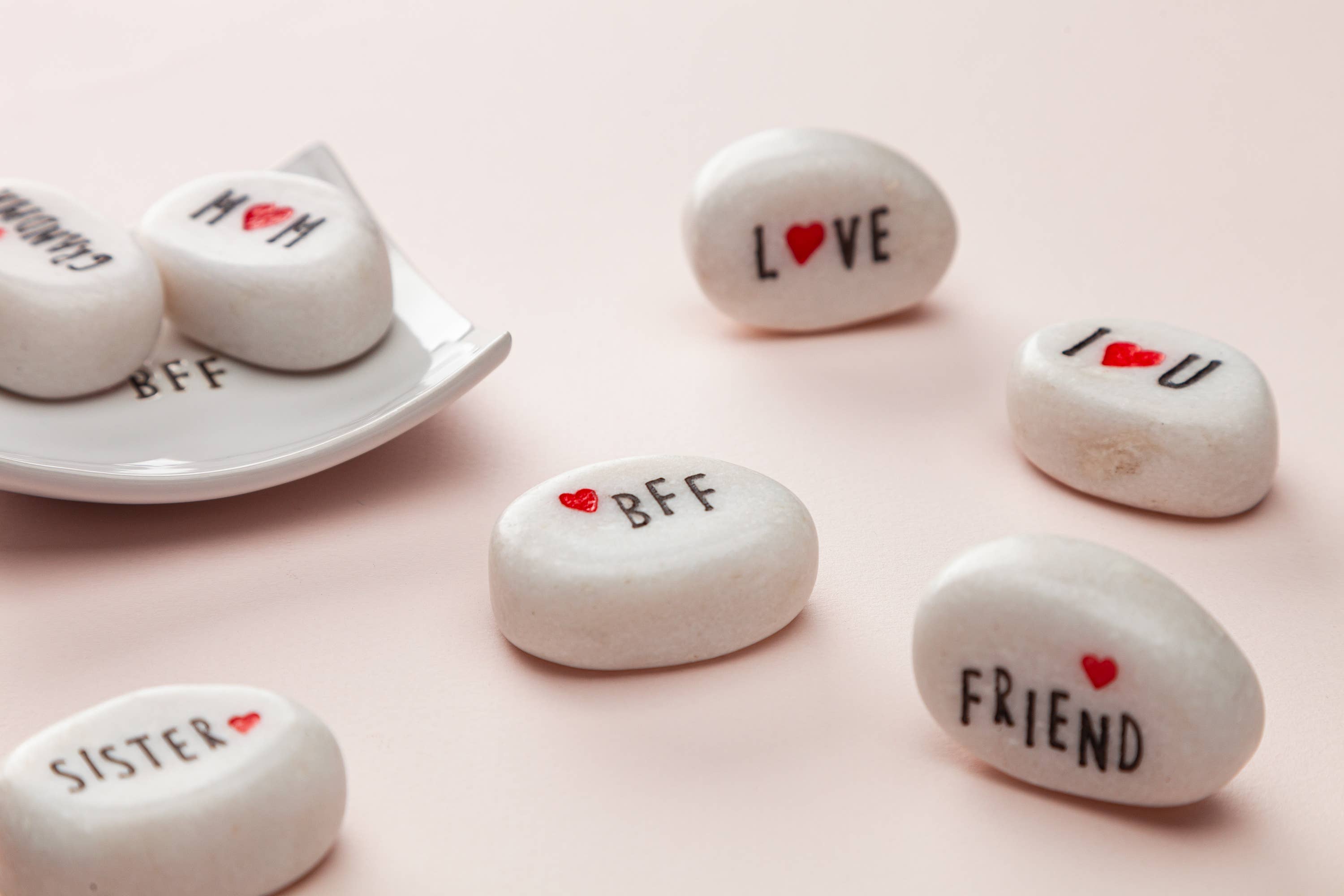 The Gerson Companies - Wholesale Decorative Tabletop Object - Gerson Engraved Marble Heart Stones in Wood Display Box. --1