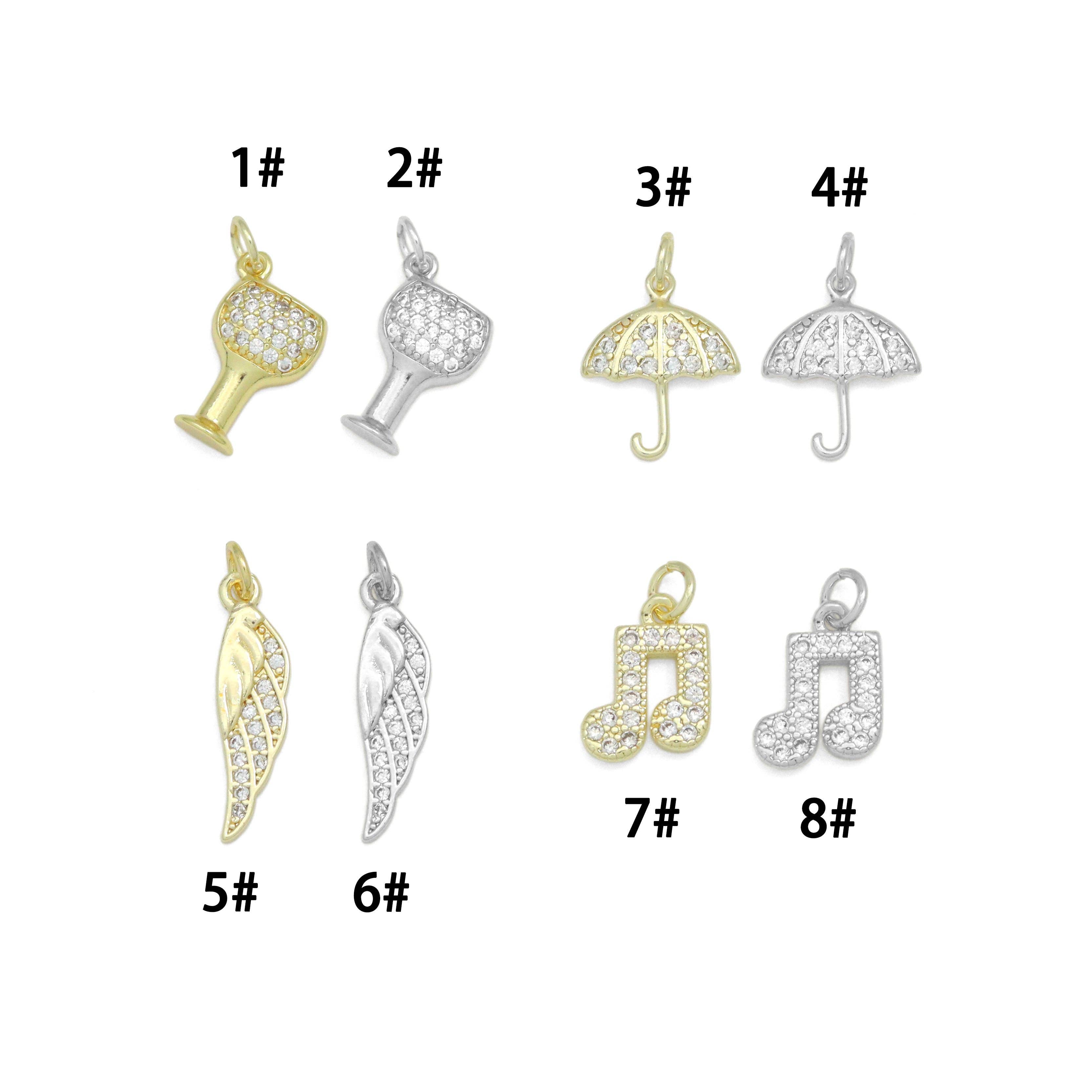 BestBeads&Beyond – wholesale Individual charm/pendant – Clear CZ Gold Silver Wine Glass Umbrella Wing Music Note Charm Pendant, Sku#LX9510
