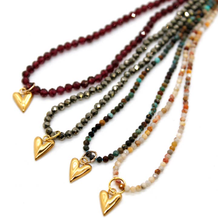 Gold Heart Mini Stone Gold Charm Necklace for wholesale by LIZOU