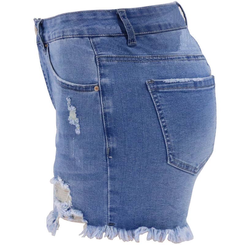 Lovesoft - Wholesale Shorts - Women's - Women's High-rise Ripped Stretch Summer Denim Shorts8