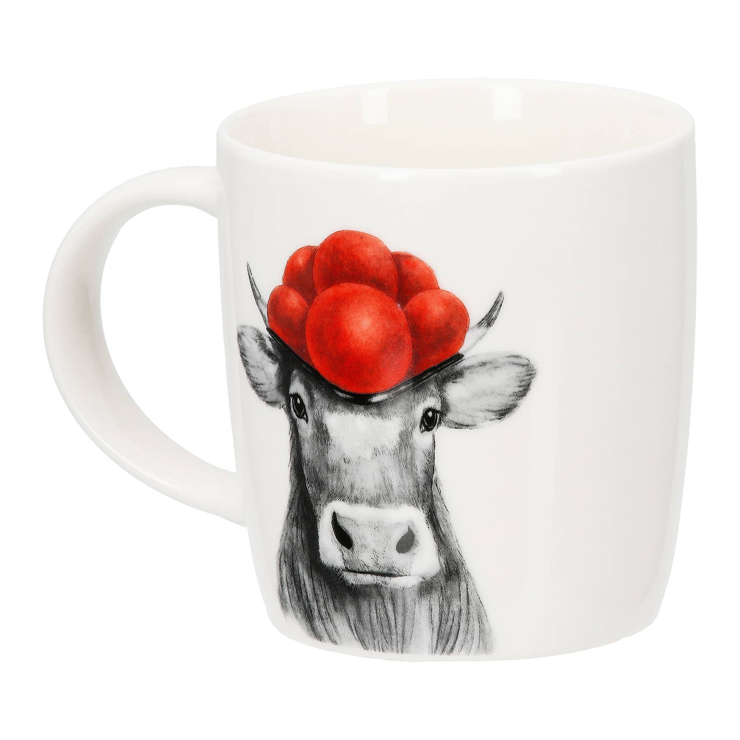 Cup / Mug round cow with Bollenhut white H. 9 cm, PU 6 for wholesale on Faire2