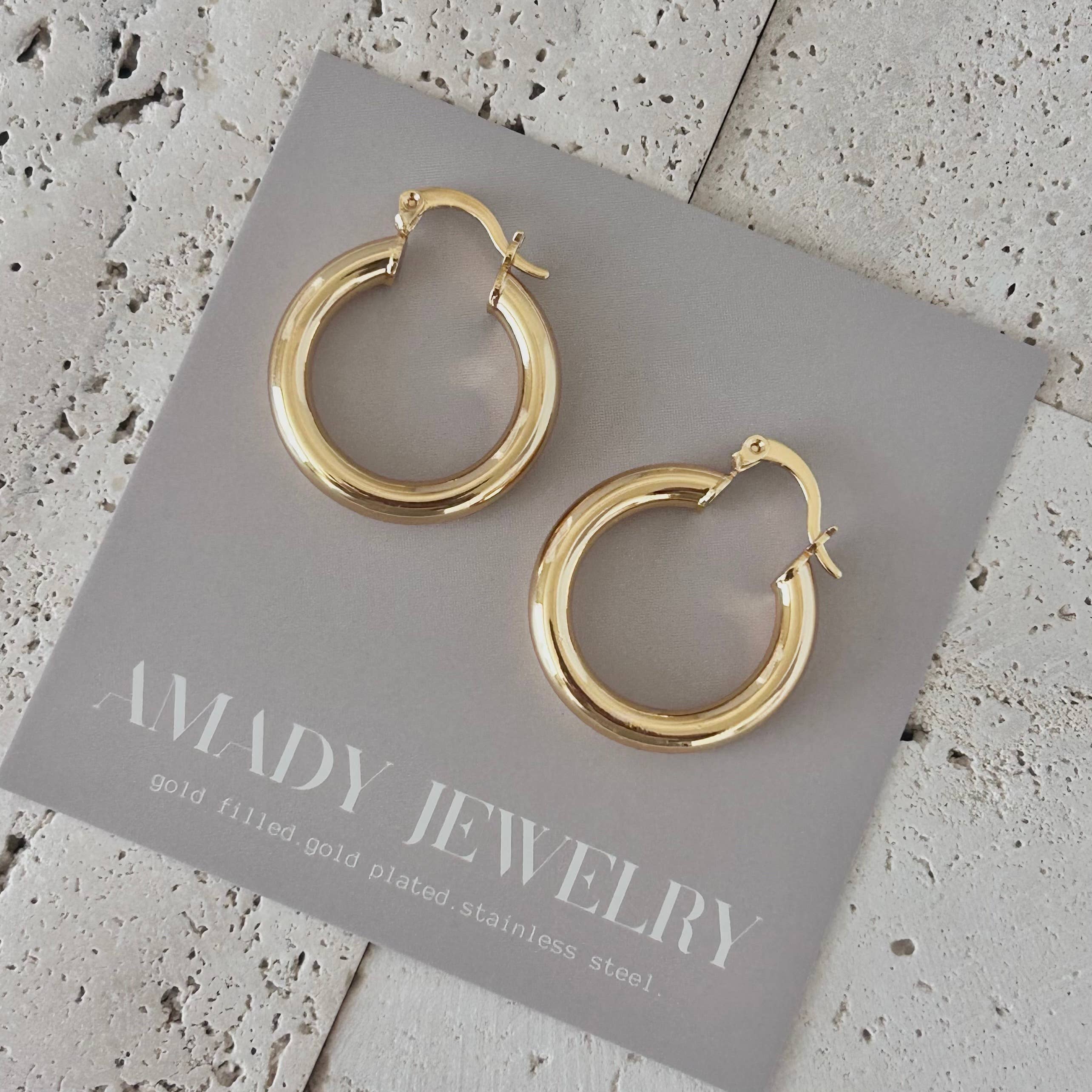 Amady Jewelry - Wholesale Hoop Earrings - 4mm Thick Hoop Earrings 18k GOLD FILLED 25mm Lightweight 2