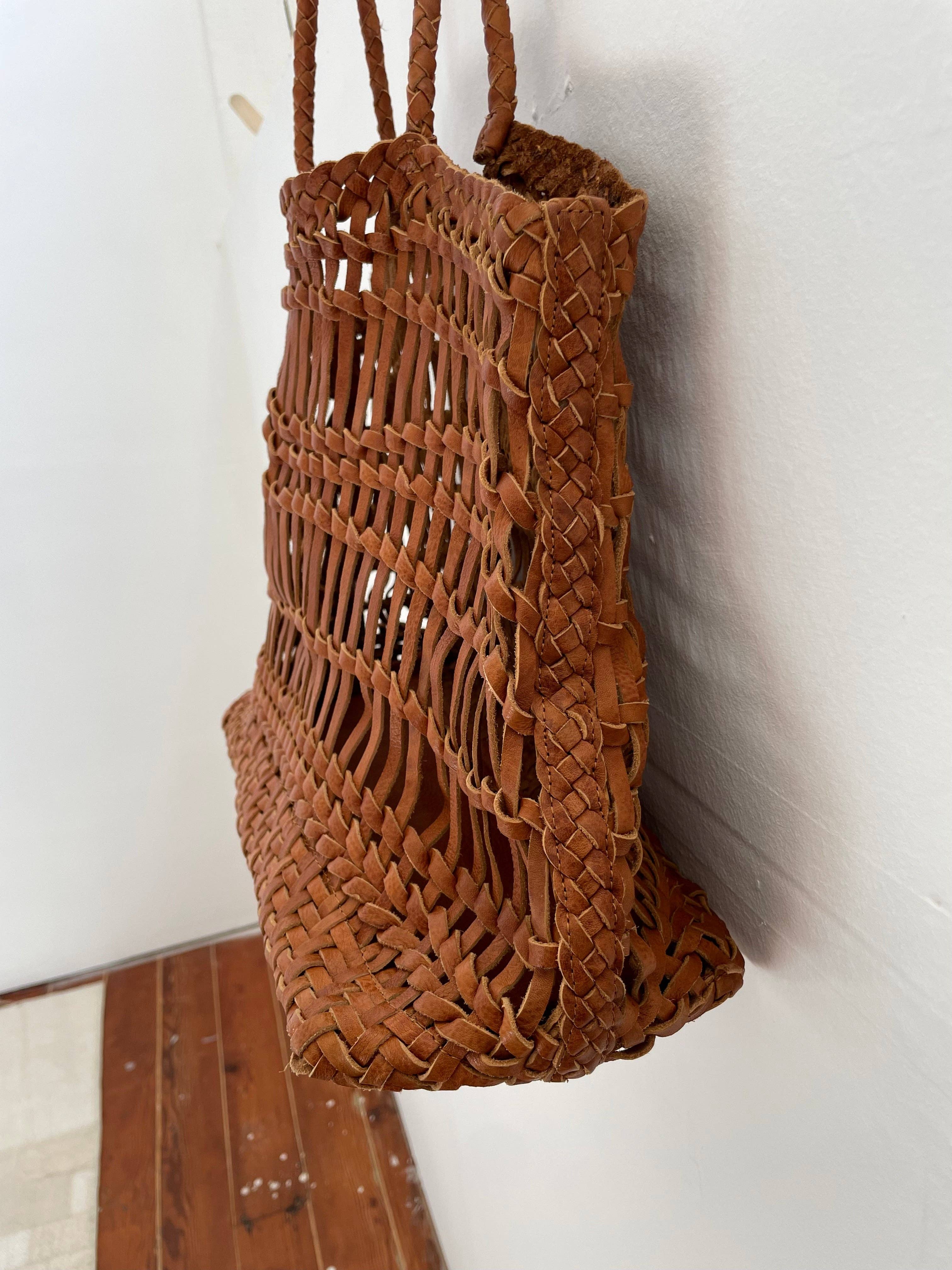 Happy French Gang – wholesale Beach bag – Luni Leather Woven Tan Bag7