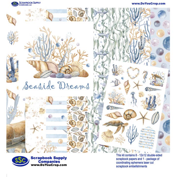 Seaside Dreams 12 x 12 Scrapbook Paper & Embellishment Kit by SSC Designs - 3 Kits for wholesale by SSC Wholesale