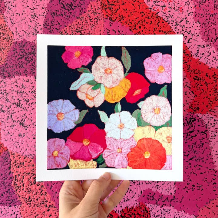 Julia Ockert - Wholesale Art print - Midnight Moonflowers Floral 8x8" Square Art Print3