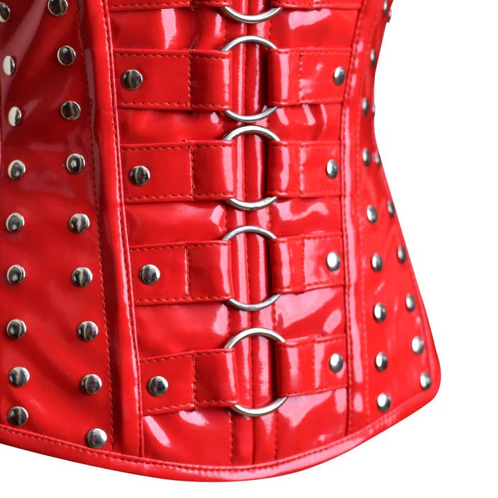 Miss Leather - Vente Corset – femme - Top corset rouge sous-poitrine pour femmes - Tenue de corset et gilet8
