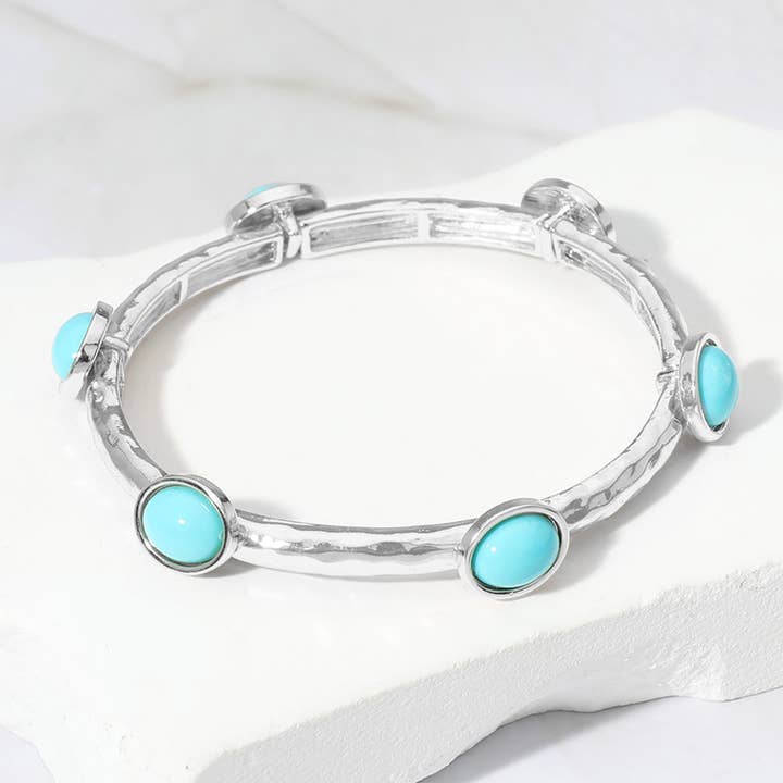 Sensibling Corp. - Wholesale Bangle Bracelet - Oval Stone Cluster Pointed Stretch Bracelet
13