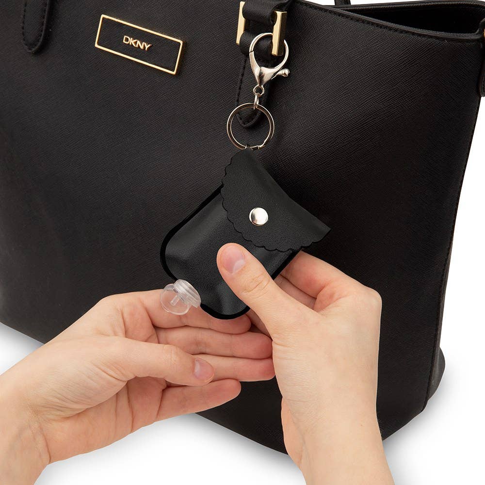 Weddingstar Inc. - Wholesale Keychain – Women's - Faux Leather Hand Sanitizer Holder Keychain - Black2
