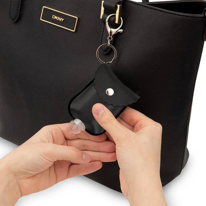Weddingstar Inc. – wholesale Keychain – Women's – Faux Leather Hand Sanitizer Holder Keychain - Black2
