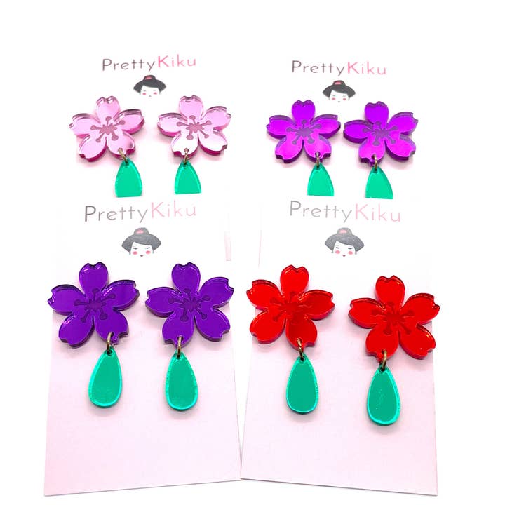 Erklæring Sakura spejl akryl øreringe for engroshandel hos Prettykiku