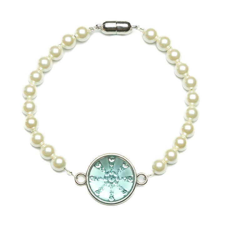 Blue sand dollar and white magnetic hematite bracelet for wholesale by Magnehealth