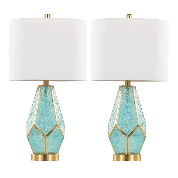 LumiSource and Grandview Gallery - Wholesale Accent/Desk Lamp - Geo Rain Glass 25" Table Lamp - Set of 2 in Gold Metal